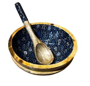 Midnight Garden Bowl Mango Wood Handmade Decorative Wooden Salad Bowls with Serving Utensils Wood Dinning Accessory - Product Image 1