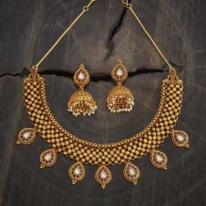 Antique Brass Zircon Short <b>Necklace</b> 184569-Elegant and Timeless for Women's Wedding Occasions - Product Image 2