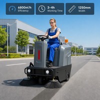Balayeuse électrique autoportée 1250 mm de largeur, batterie 48 V, machine de balayage de rue, bac de 80 L, 6800 ㎡ /h pour parking, usine, route