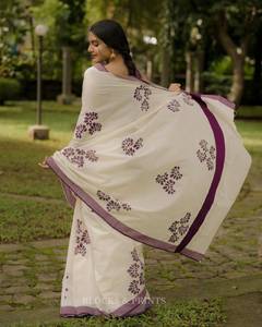 Sari de Lino y Algodón con Estampado Digital, Exclusivo de Bollywood, Elegante, Ropa Étnica, para Bodas, Fiestas, Uso Casual - Product Image 5