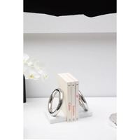 Porte-livres modernes en aluminium blanc, design géométrique de luxe avec anneau chromé poli, décor de bibliothèque, lourds, ovales argentés, pour anniversaire