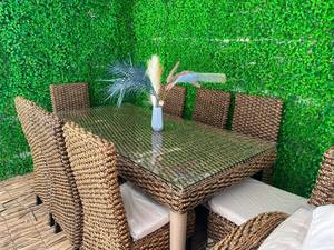 Juego de comedor de fibra de plátano natural con seis sillas perfecto para comedor interior ecológico - Product Image 6