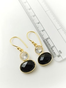 Venta al por mayor de pendientes de metal de latón de moda chapado en oro contemporáneo diseño geométrico para mujer fiesta Onyx negro joyería - Product Image 4