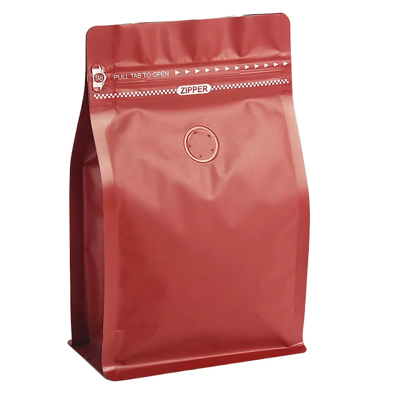 Sac de café debout pochette à fond plat anti-odeurs avec valve à air et fermeture à glissière latérale réutilisable pour sac de grains de café avec cravate en étain