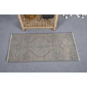 Alfombra turca Vintage gris rústica 1,4X3 pies Área grande Parches de lana de algas marinas Diseño de pasillo rectangular abstracto para habitaciones de adolescentes - Product Image 2