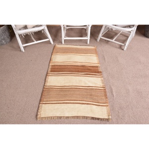 Vintage Turkish Kilim Oversize Rug 2.6x4.6 ft, <b>Brown</b> Check Rug <b>Wool</b> - Product Image 1