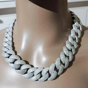 Testeur de Diamant GRA Hip Hop S925 Argent Glacé Bling 3 Rangées 14mm-20mm VVS Moissanite Chaîne à Maillons Cubains pour Hommes 16mm 18mm - Product Image 1