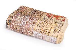 Indian <b>Handmade</b> Patchwork Silk Sari <b>Quilts</b> Cotton Kantha <b>Quilt</b> Boho Hippie Bedding Bedspread Bohemian Vintage Kantha Blankets - Product Image 6