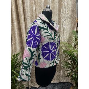 Veste matelassée Kantha Sujani personnalisable avec logo, style universitaire, en PU, patchwork de coton, pour le printemps et l'automne, tenue professionnelle décontractée - Product Image 2