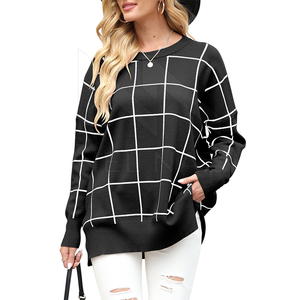 Suéter con cuello en V para mujer con logotipo frontal tejido de punto Color sólido invierno nuevo abrigo de suéter de manga larga informal Suelto - Product Image 2