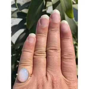 14k Rose <b>Gold</b> and Rhodium Plated Natural <b>Opal</b> <b>Ring</b> Fashionable Trendy Bezel Setting Gift with Inlay Style - Product Image 4