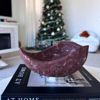 Plateau irrégulier en marbre Calacatta Rouge authentique NANWEI, plateau d'art en pierre de luxe, finition artisanale, forme sculpturale, pierre de qualité supérieure