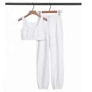 Conjunto de Joggers de Felpa de Algodón Cómodos para Mujer, con Logotipo Personalizado Bordado Vintage, de Alta Calidad, 2 Piezas, Top Corto y Pantalones con Botones de Encaje - Product Image 1