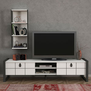 Unidad de TV de aglomerado de lujo exclusiva del superventas de Turkiye, diseño blanco moderno para muebles de sala de estar con detalles de metal - Product Image 1