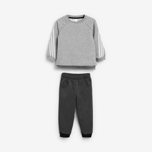 Chándal gris de alta calidad para niños con patrón sólido de lana de algodón suave Sudaderas y pantalones de chándal casuales de invierno - Product Image 1