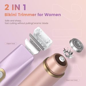 Depiladora Eléctrica 2 en 1 de Doble Cabezal para Mujer, Recargable por USB, Recortadora de Bikini, Uso en Seco y Húmedo, Impermeable, para Piernas, Cuerpo y Rostro - Product Image 6