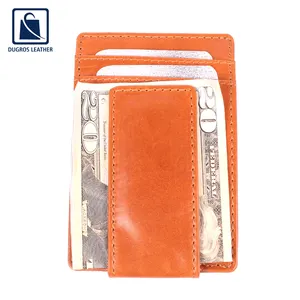 Leading Supplier of Magnet Closure Closure Type Fashion Style Polyester Lining Genuine Leather Money Clip Wallet for Men