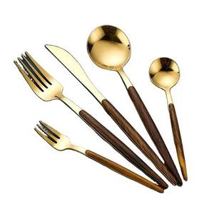 Couverts de luxe en acier inoxydable avec manche en bois Couverts élégants Vaisselle de salle à manger pour la maison Cuisine Fête - Product Image 1