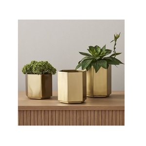 Unique Design Gold Brass Planters <b>Set</b> of 3 for Living Room Table Decor Indoor Flower Pots Elegant <b>Vases</b> - Product Image 1