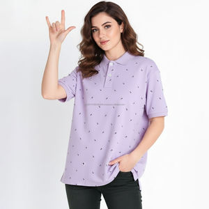 Fit2Fight White Blue Color Striped Print <b>Button</b> <b>Up</b> Crew Neck Casual Fashion Knitted Polo <b>Shirt</b> For <b>Women</b> - Product Image 4