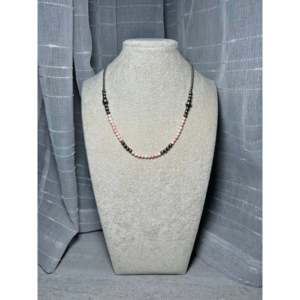 Navajo Strung Necklace Rhodium Plated Pink Conch & Sterling Silver Religious <b>Ball</b> Pattern with Diamond & Pearl Stones Gift - Product Image 3