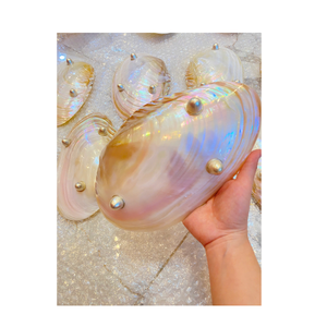 Plat de luxe en nacre, incrustation irisée arc-en-ciel, finitions argent et or, avec support métallique pour événements et décoration intérieure - Product Image 4