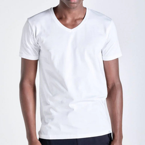 Ropa informal de algodón para hombre, Camiseta con cuello en V en blanco, camisetas transpirables de gran tamaño de alta calidad, camisetas en blanco para hombre al por mayor - Product Image 5