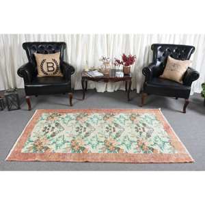 Classique Beige Orange 3.7 X 6.5ft tapis turc Boho Patchwork Design pour entrée à la main laine Viscose couloir maison vie Latex - Product Image 3