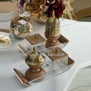 Quemador de incienso Bakhoor dorado con incrustaciones de hueso de regalo de Ramadán hecho a mano más vendido árabe con bandeja acrílica - Product Image 1