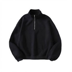 Heavyweight Black Quarter Zip Sweatshirt Men Streetwear Vintage Mock Neck Pullover 100 Cotton Fleece Lined Half Zip <b>Jumper</b> - Product Image 1