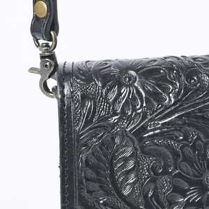 Best Seller High Quality Genuine Leather Phone <b>Bag</b> Western Tooled with Tassel Flower Decoration <b>Black</b> Painted Wholesale Price - Product Image 2