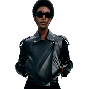 Chaqueta de Cuero Sintético para Mujer |   Chaqueta Corta para Motocicleta |   Chaqueta de Moda Urbana con Cierre de Cremallera para Primavera y Otoño - Product Image 4