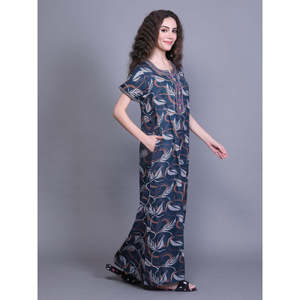 Chemise de nuit longue pour femme Alpine avec poche latérale, en tissu extensible et tissé, douce, respirante, confortable, maxi, imprimée, pour le quotidien - Product Image 3