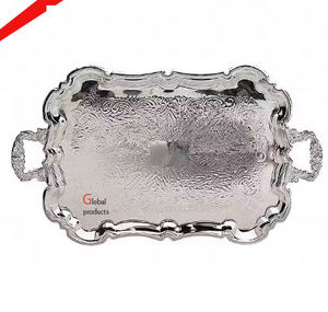 Bandeja de servicio con acabado plateado en forma de rectángulo de aspecto martillado 2025 para restaurante y bar de hotel - Product Image 2