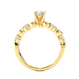 Bague de fiançailles en or jaune 14 carats avec diamant de laboratoire rond taille solitaire halo personnalisé, VVS, pour femme - Product Image 3