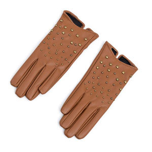 Gants en cuir d'agneau pour femmes avec écran tactile et clous dorés, écologiques, pour un usage quotidien en hiver, pour le cyclisme et les sports de plein air - Product Image 1