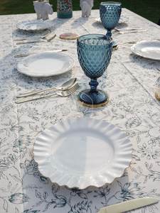 Mantel estampado de bloque de mano indio, manteles con estampado de bloque azul, mantel rectangular azul hasta el suelo, cubierta azul - Product Image 4