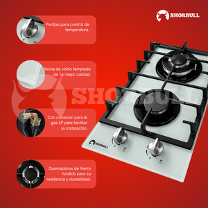Table de cuisson à gaz double Shorbull avec plaque en verre et allumage piézoélectrique à bouton rotatif - Product Image 5
