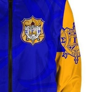Giacca in Raso Sigma Gamma Rho SGRho 1922 Blu Reale con Lettere Greche Dorate Bomber Sorority Capospalla Femminile - Product Image 6