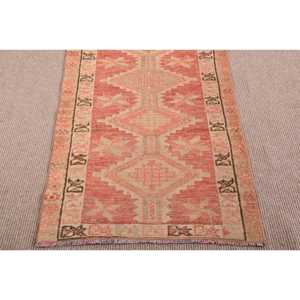 Vintage Turkish <b>Runner</b> Rug 2.6x11.9 ft (80x364 cm), <b>Red</b> Solid Herki Rug - Product Image 5