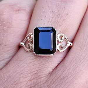Elegant 925 Sterling <b>Silver</b> Promise <b>Ring</b> Handmade July Birthstone Jewelry with Natural Black Onyx <b>Emerald</b> Cut Inlay Setting - Product Image 1