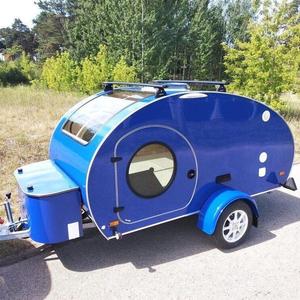 Petite caravane de voyage moderne et légère en forme de larme, construction en acier inoxydable, couleur rose, design confortable, bons prix de vente - Product Image 4