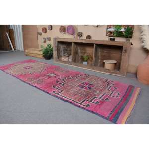 Vintage 3.1 X 9.6ft Kilim Rug in <b>Pink</b> Beige Flat Weave Turkish Decor Patchwork Pattern Latex Backing for Hallway Rectangle Decor - Product Image 4