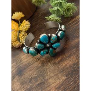 Tillie John Fashion <b>Cuff</b> <b>Bracelet</b> Mixed Turquoise & Sterling <b>Silver</b> Cluster Design - Product Image 4