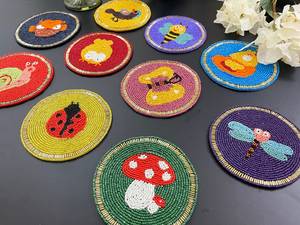 Handmade Beaded <b>Coasters</b> - Boho <b>Drink</b> <b>Coasters</b> with Polyester Backing (4x4 Inch) - Product Image 3