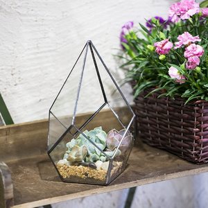 Handmade Irregular <b>Glass</b> Black Geometric Diamond Copper Air Plants <b>Terrarium</b> Container Vase For Home Decoration - Product Image 1