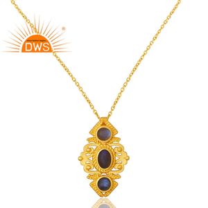 Pendentif en argent sterling plaqué or 18 carats avec pierres précieuses naturelles de labradorite Fabricant de bijoux fins - Product Image 2