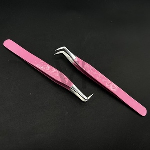 Pince à épiler d'extension de cils en forme de coeur pour botte mince à 90 degrés Logo personnalisé Pointe pointue en acier inoxydable durable Couleur rose - Product Image 3