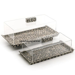 Plateau de service rectangulaire en bois avec plateau en acrylique Vente chaude Plateau de chocolat en nacre en bois de luxe décoratif - Product Image 5