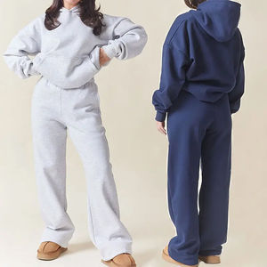 Survêtements d'hiver Logo personnalisé Athletic Cotton Fleece Hommes et femmes Active Bottoms Casual Fitness Sweatsuits Two Piece Sale - Product Image 4